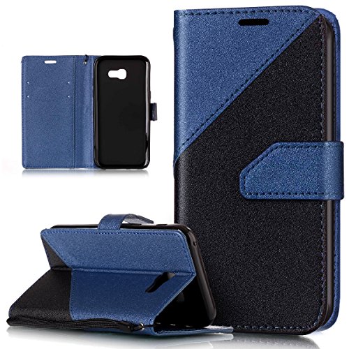 Galaxy A5 2017 Hülle,Galaxy A5 2017 Schutzhülle,Galaxy A5 2017 Leder Hülle,ikasus® Schlagfarbe Nähte Spleiß Stil Naht Farben PU Lederhülle Flip Hülle im Bookstyle Cover Schale Slim Fit Soft Silikon Magnetverschluss Schutzhülle PU Leder Hülle Flip Wallet Case Kunstleder Tasche Cover mit Standfunktion und Kartenfächer Tasche Wallet Case für Samsung Galaxy A5 (2017) SM-A520F (5,2 Zoll) - Blau