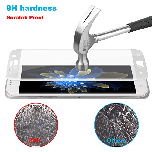 Galaxy S7 Edge Panzerglasfolie, ZXK CO 9H Hartglas Tempered Glass 3D Curved Screen Protector Full Coverage Hartglas Schutzfolie für Samsung Galaxy S7 100% durchsichtiger Panzerglas Screen Protector 3D Touch – Rahmen Weiß - 4