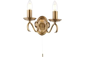 Endon Bernice Classic Antique Brass Twin E14 Candle Dimmable Pull Cord Switch Wall Light