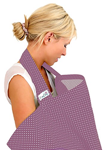 BebeChic * 100% Cotton * Breastfeeding Cover *105cm x 69cm* Boned Nursing Apron - with drawstring Storage Bag - plum / ivory dot