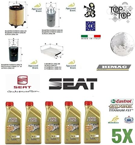 156/1 Kit of Spare Filters SEAT LEON (1P1) 1.6 LPG 75 Kw Oil Castrol 1L 5W30 5L