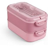 MallArt&reg; 2 Katlı Yemek Taşıma Kabı - Kaşık &Ccedil;atal Setli Katı Gıda İ&ccedil;in &Ccedil;ift Katlı Bento Beslenme Kutusu, Ofis Okul Piknik Kili