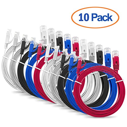 MultiKabel Flachbandkabel 2m CAT6 RJ45 Ethernet Lan NetzwerkKabel Patchkabel flach – „Mehrfarbige 10er Pack“ 2 meter + 15 Kabelbinder - 9
