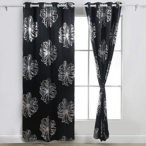 Deconovo Gardinen Blickdicht Ösen Vorhänge Schlafzimmer Thermogadinen 245x140 cm Schwarz 2er set