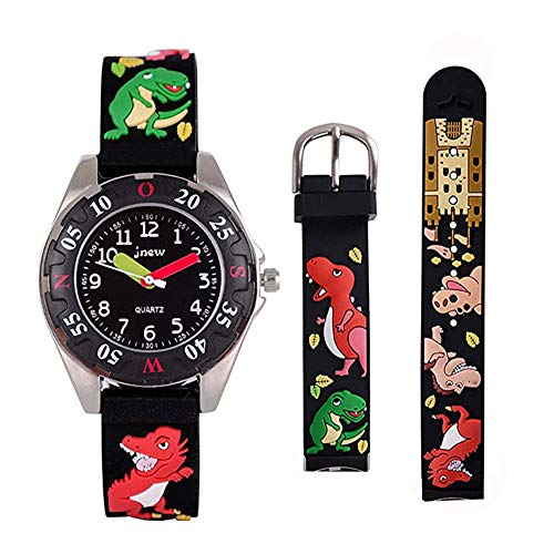 WINNEG Reloj para Niños Reloj de Cuarzo con Dibujos Animados Bonitos en 3D Resistente al Agua Regalo para Chicos Niños y Niñas (Negro)