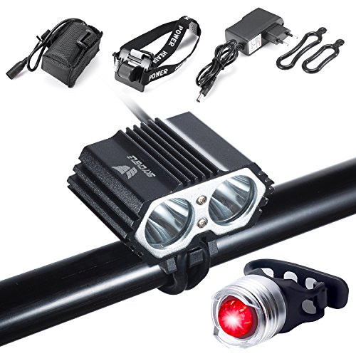Luz de Bicicleta, S SUNINESS LED Luz de Bicicleta LED Impermeable,5000 Lumen XML U2 Pack de baterías Cargador 4 Modos Luz Delantera LED para Manillar de Bicicleta con Bicicleta Trasera Bicicleta luz