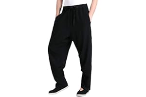 G-LIKE Kung Fu Training Leinenhose – Traditionelle Chinesische Kampfkunst Wushu Taichi Wing Chun Haremshose Herren Damen Lange Freizeithose Frühling Sommerhose Sporthose Retro Stil