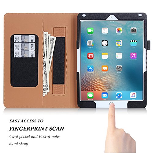 iPad Pro Hülle,iPad Pro 9.7 Hülle,Fyy® [Super Functional Series] Hochwertige Kunstleder Hülle mit elastitcher Handschlaufe und Halterungen für Karten, Notizen für iPad Pro 9.7 Zoll (2016 Edition),Schwarz (mit automatischer Schlaf/ Weck-Funktion) - 4