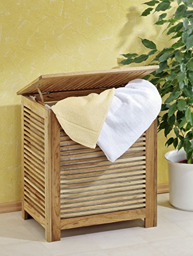 Wäschetruhe aus Walnussholz mit Leinensack - 2
