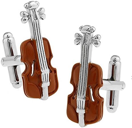 A Pair of Light Brown Violin Cufflinks in a FREE Luxury Star Cufflinks Presentation Box. Novelty Musical Instrument Theme Jewellery