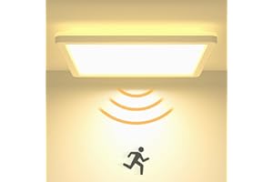 slochi Lampe mit Bewegungsmelder Innen, 20W/22CM 3000K LED Deckenleuchte mit Bewegungsmelder, Slim Deckenlampe mit Bewegungsmelder für Balkon, Abstellraum, Garage, Keller, Flur, Treppenhaus, Halle