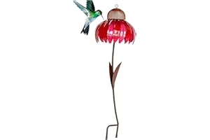 NIHEXO Coneflower Standing Bird Feeder, Outside Rust Resistant Garden Art Metal Birdfeeder with Stand, Bird Feeder Outdoor Garden Yard Decoration
