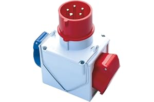 FANTON Adaptador industrial doble enchufe Color 3P + N + T 16 A CEE roja 400 V – IP44. Toma Color 1 x 2p + t 16 a Azul IP44 – 1 x 3P + T 16 A Rojo IP44.