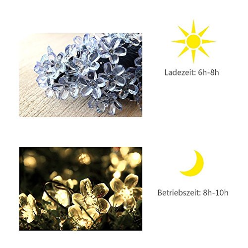 Solar Lichterkette, InnooTech LED Solar Blumen Lichterkette 5 Meter 50er Warmweiß, Außerlichterkette Deko mit 2 M Zuleitungskabel für Garten, Hochzeit, Party usw … - 5