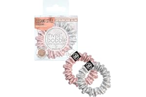 Invisibobble Sprunchie Slim coletero seda rosa y plateado x2 - Scrunchie seda con goma de pelo en espiral al interior - Silk scrunchies suave con gran sujeción