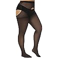Yilanmy Plus Size Suspender Tights for Women Crotchless 40 Denier Garter Stockings High Waist Control Top Suspender Pantyhose