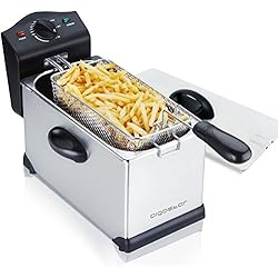 Aigostar Agni 30HEY - Friteuse sans BPA ave couvercle anti-éclaboussures et contrôle de la température. En acier inoxydable de type 304 et cuve amovible pour vider l'huile. 2200W, 3L.Design exclusif.