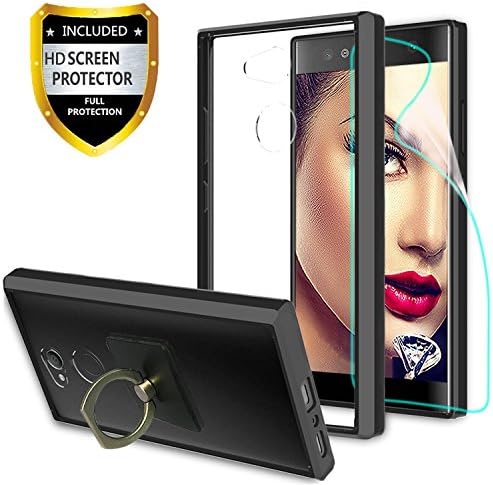 Sony Xperia L2 Phone Case, Xperia L2 Clear Cases With HD Screen Protector + Phone Stand, [Anti-Scratch] [Shock Absorption] [Air Hybrid] Ultra Slim Bumper Phone Cases Cover For Sony Xperia L2-CB Black
