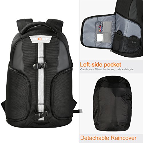 K&F Concept® Kamerarucksack Camera Backpack Fotorucksack Kameratasche für Canon Nikon Sony SLR-Kamera inkl. Kamera-Schnellzugriff Stativhalterung und Regenschutzhülle Schwarz S - 6