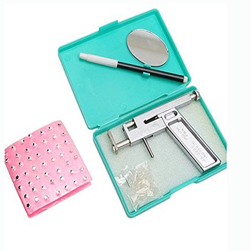 Steel Ear Body Lips Nose Navel Body Piercing Gun with 98 Pair Studs Set Silver