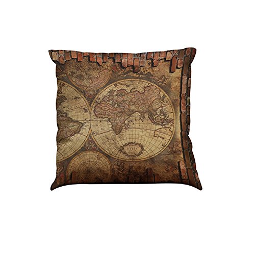 MStar Retro-Stil Weltkarten Muster gedruckt Kissenbezug 45X45cm Leinenbaumwoll atmungsaktiv Kissenhülle