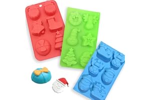 Silikon Seifenform, Weihnachten Seifenform, DIY Backformen Werkzeuge, Schokoladenformen, Weihnachtsbäumen, Rentier, Schlitten, Socken und Glocken, für Seife, Backen, 3 Stücke