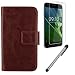 Produktbild Gukas 3in1 Zubehör Set PU Leder Hülle Für Acer Liquid Z6 5" Panzerglas Gehärtetem Schutzglas Hartglas Glas Folie Lederhülle Handyhülle Tasche Handy Case Cover Etui Flip Brieftasche Schutz Protektiv Skin Braun Design mit Kapazitive Schirm Stift Touch Pen Stylus