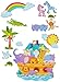 Produktbild Wandtattoo / Möbelsticker / Möbelaufkleber - 13 tlg. Set - " Arche Noah " - Fensterbild - Tier Afrika Zootiere - Giraffe Elefanten Schiff Affen - Kinder Jungen & Mädchen - Giraffe Krokodil - Tiere Sticker - Wandsticker Wandaufkleber