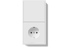 BSEEDLIFE Lichtschalter mit Steckdose, 1 Fach 1 Weg Doppelt Wandschalter mit PC Rahmen，80 * 150mm Unterputz Steckdose mit Lichtschalter，Einfache Montage，Weiß