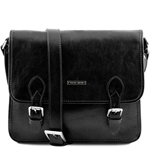 Preisvergleich Produktbild 98141288 - TUSCANY LEATHER: Postman - Leder Messenger Tasche, Schwarz