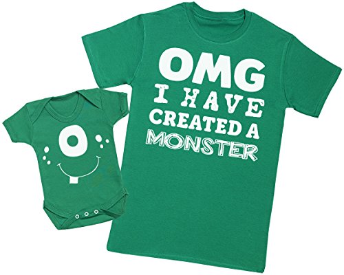 OMG I've Created a Blanco Monster! - Regalo para Padres y bebés en un Cuerpo para bebés y una Camiseta de Hombre a Juego - Verde - Large & 12-18 Meses