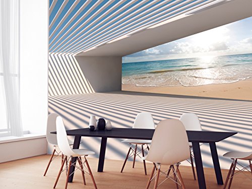 FOTOTAPETE 350×245 cm – VLIES TAPETE PREMIUM – PROFI QUALITÄT – Top moderne Wanddeko – Riesen Wandbild – Top Design Tapete – Neue exklusive Edition mit noch besser Druckauflösung – Deutsches Premium Vlies – Strand Natur Landschaft Meer Himmel Architektur c-B-0096-a-a - 4