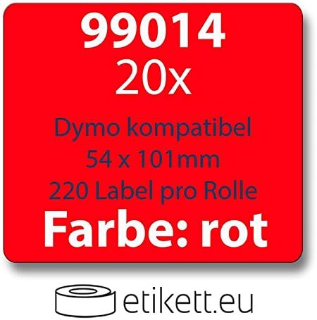 20x Label kompat. zu Dymo 99014 54x101mm 220 Label Etiketten rot pro Rolle / Seiko SLP-SRL 54x101mm 220 Label pro Rolle