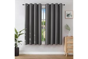 Joydeco Blackout Curtains for Bedroom 46 x 54 Inch, Eyelet Thermal Insulated Energy-saving Drapes for Room Darkening Light Filtering, Short Window Treatments 54 Inch Drop, 2 Panels - Dark Grey