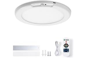 Leselux Plafonnier LED avec Detecteur de Mouvement, 6000mAh Rechargeable Plafonnier Sans Fil avec Télécommande, Ø19CM Rond Lampe Plafond 3000K-6500K Dimmable, pour Escalier Couloir Garage, Sans Percer