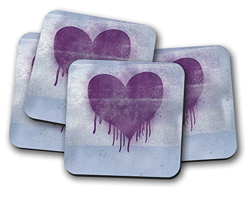 Silver Kangaroo Painted Heart Drinks Coasters - set of 4 drinks mats ideal new home present or housewarming gift