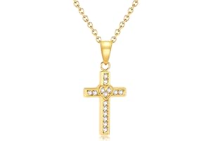 TIZU Cross Necklace for Women, 14K Gold Plated Simple CZ Cross Pendant Dainty Necklace Tiny Cute Jewelry Necklace Gifts for Women Girls