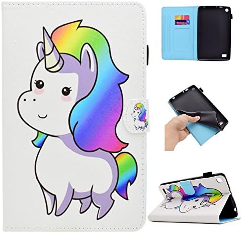 Case for New Kindle Fire HD 7" 2015, GSWAY Thinnest and Lightest Folding Stand PU Leather + TPU Inner Frame Smart Shell Cover with Pen Loop for Amazon Kindle Fire HD 7" Tablet (5th Generation - 2015 Release Only) - Colorful Unicorn