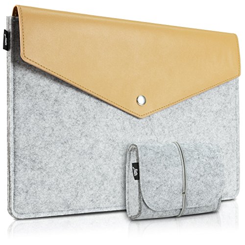 11 Zoll MacBook Air Hülle, Natur® 11" 11.6" Filz Sleeve Notebooktasche Laptoptasche Hülle Ultrabook Laptop Tasche aus PU Leder Laptop Schutz Hülle mit Zusatzfächern und extra Beutel - Grau/ Braun PU Leder