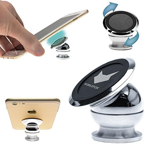 Mobilefox Cradle Mount Ball Head Mobile Phone Holder Magnetic 360° for Huawei P20/Pro/P10/P9/P8/Lite/Plus silver