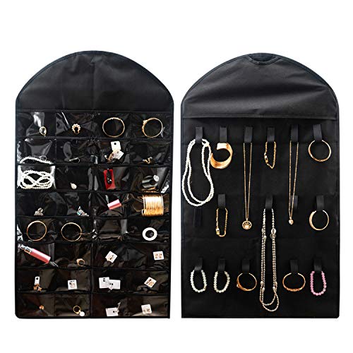 Preisvergleich Produktbild SOGREAT Schmuckhalter Doppelseitiger Schmuck Aufbewahrung Schmuck Display Aufbewahrungstasche Hängen Schmuck Organizer für Ketten Ringe Ohrringe Armbänder