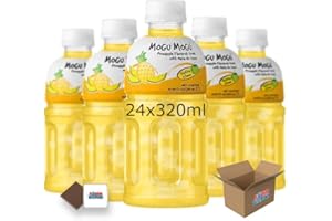 Mogu Mogu Flavored Drinks 24x320ml, PINEAPPLE - Nata De Coco Juice - Refreshing Taste - Fun Drinking During Hot Summers Or Take Them On Trips & Picnics Boxed Treatz