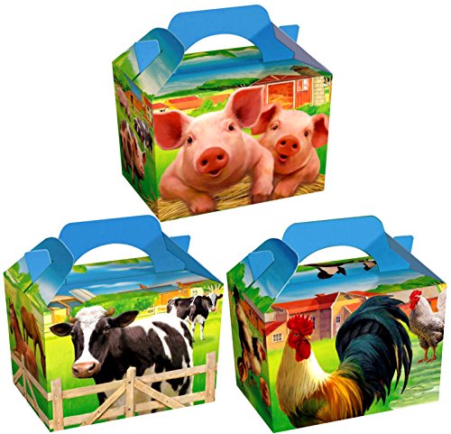 German Trendseller® - 8 x Bauernhof Tiere Party Boxen mit Griff zum Befüllen ┃ Ferkel ┃ Kuh ┃ Hahn┃ Kindergeburtstag ┃ 8 Mitgebsel Überraschungsboxen