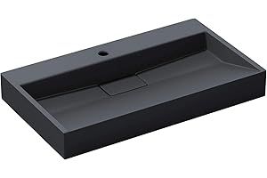 MAIMAI Mai & Mai Lavabo da Appoggio 80x46x11cm, Lavabo Bagno Sospeso Lavandino Bagno con Piletta di Scarico Colossum19 Lavabo da Minerale Fuso, Un Foro per Rubinetteria, Antracite Opaco