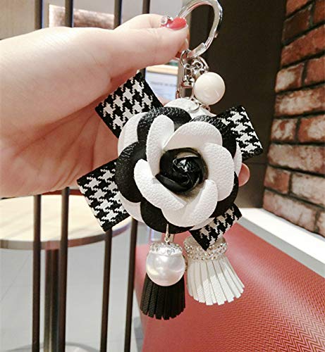Preisvergleich Produktbild CHZAQWER Schlüsselschnalle Autoanhänger Taschenanhänger, Black and White Flowers