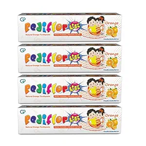 PediflorKidz Natural Orange Toothpaste with Xylitol - Protects Enamel, Prevents Cavities - Pack of 4