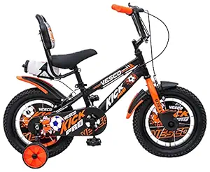 VESCO Kick Pro 14 Inch Black-Orange Cycle Fully Adjustable with Back Rest & P.U Seat | Support for Boys and Girls 3 to 5 Years (Black-Orange)