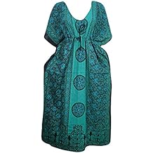 Mogul Interior Womens Maxi Dress Green Printed Kimono Sleeves Boho Hippie One Size