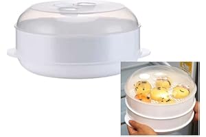 PLASTIFIC Cuiseur vapeur pour légumes micro-ondes pâtes, riz, poisson, cuisson à la vapeur saine, passe au micro-ondes avec couvercle, paniers empilables pour légumes ou viandes (cuiseur vapeur simple couche)