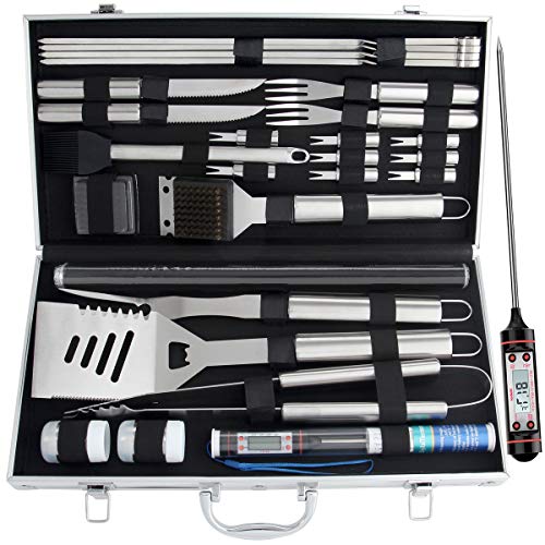 Romanticist 28pcs Grillkoffer mit Grillmatte – Heavy Duty Komplette Grillset Edelstahl Grillbesteck